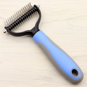 Pet Long-haired Dogknot Comb Double-sided Blade Dog (Option: Blue-L)