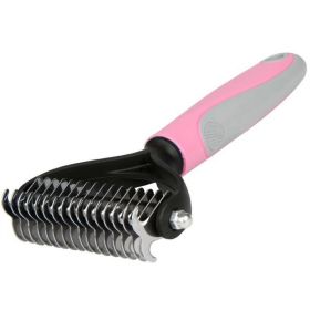 Grooming Brush For Pet Dog Cat Deshedding Tool Rake Comb Fur Remover Reduce 2-Side Dematting Tool For Dogs Cats Pets Grooming Brush Double Sided (Color: pink)