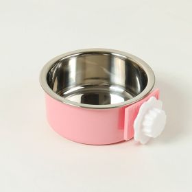 Removable Hanging Food Stainless Steel Water Bowl Cage Bowl for Dogs Cats Birds Small Animals (Color: pink)