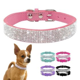 Dog Collar Crystal Glitter Rhinestone Pet Collars Zinc Alloy Buckle Collar For Small Medium Dogs Cats Chihuahua Pug Dog Collar (Color: pink, size: XS)